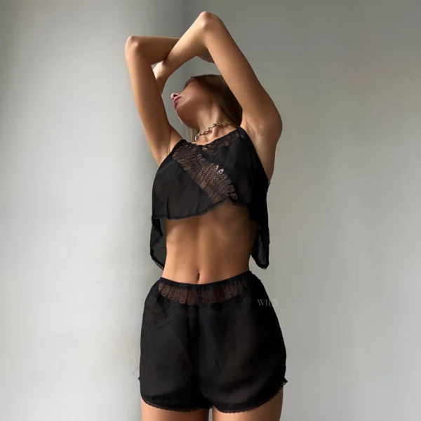 Whisper – Sort sæt i Mesh & Blonde (2 dele)