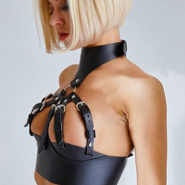 Sort Bondage Top m. Halsbånd – Hollow-Out Queen Harness