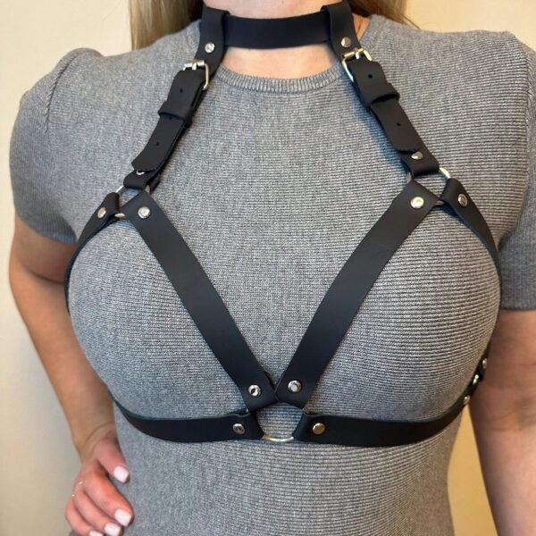 Sort Harness BH – Justerbar Strap-Bra i Vegansk Læder